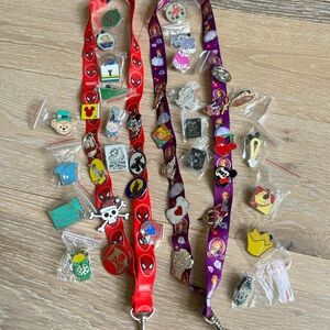 Disney Pin Collection with Spider-Man and Sofia the First Lanyards